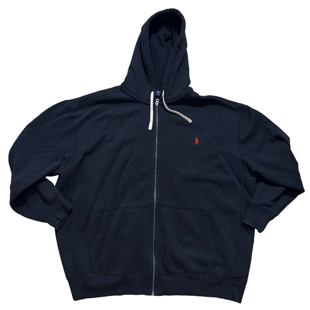 Polo Ralph Lauren Full Zip Hoodie Men’s Sz 3XB Black Fleece Cotton Sweatshirt